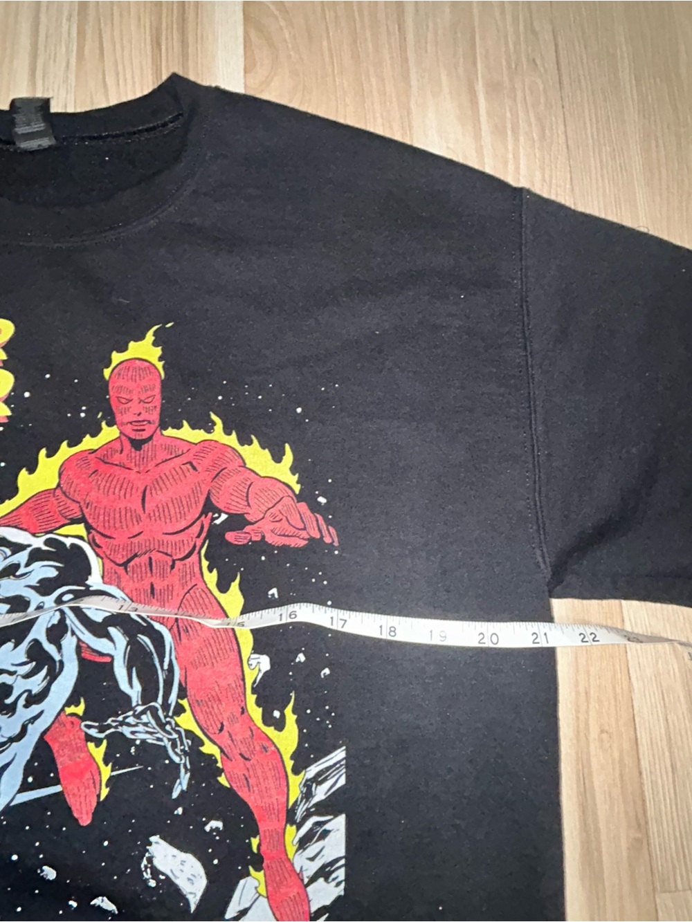Gildan Black Crewneck Sweatshirt with Silver Surfer & Human Torch Graphic - Picture 5 of 11